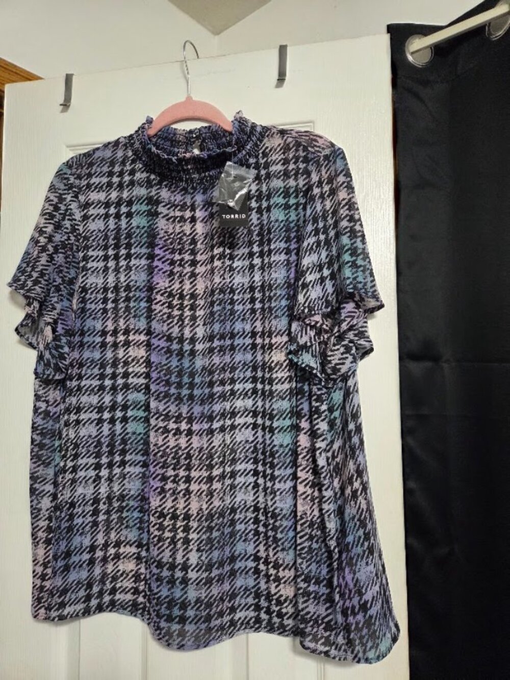 Torrid Plaid Smocked Neck Flutter Sleeve Blouse Size 2 2X NWT